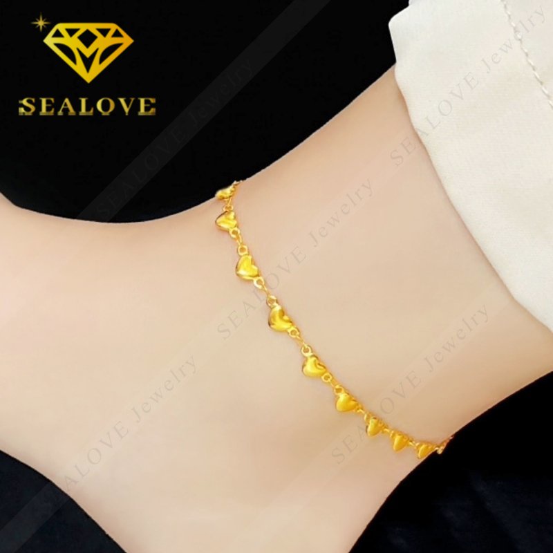 Gelang Kaki Titanium Anti Karat Emas 18K Hati Cantik Elegan Korea Fashion Aksesoris Wanita Perhiasan