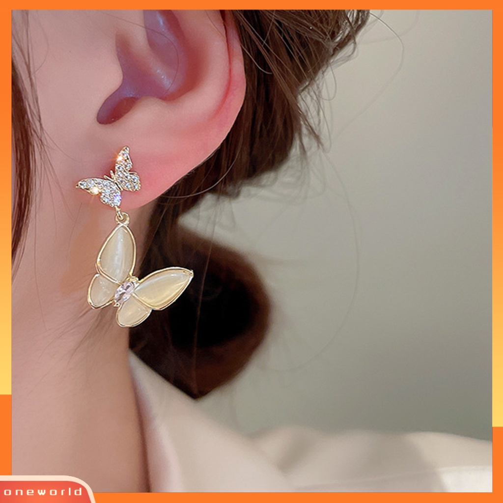 [WOD] 1pasang Anting Menjuntai Kupu-Kupu Perhiasan Opal Imitasi Bersinar Gaya Korea Anting Untuk Pesta Pernikahan Perjamuan Prom