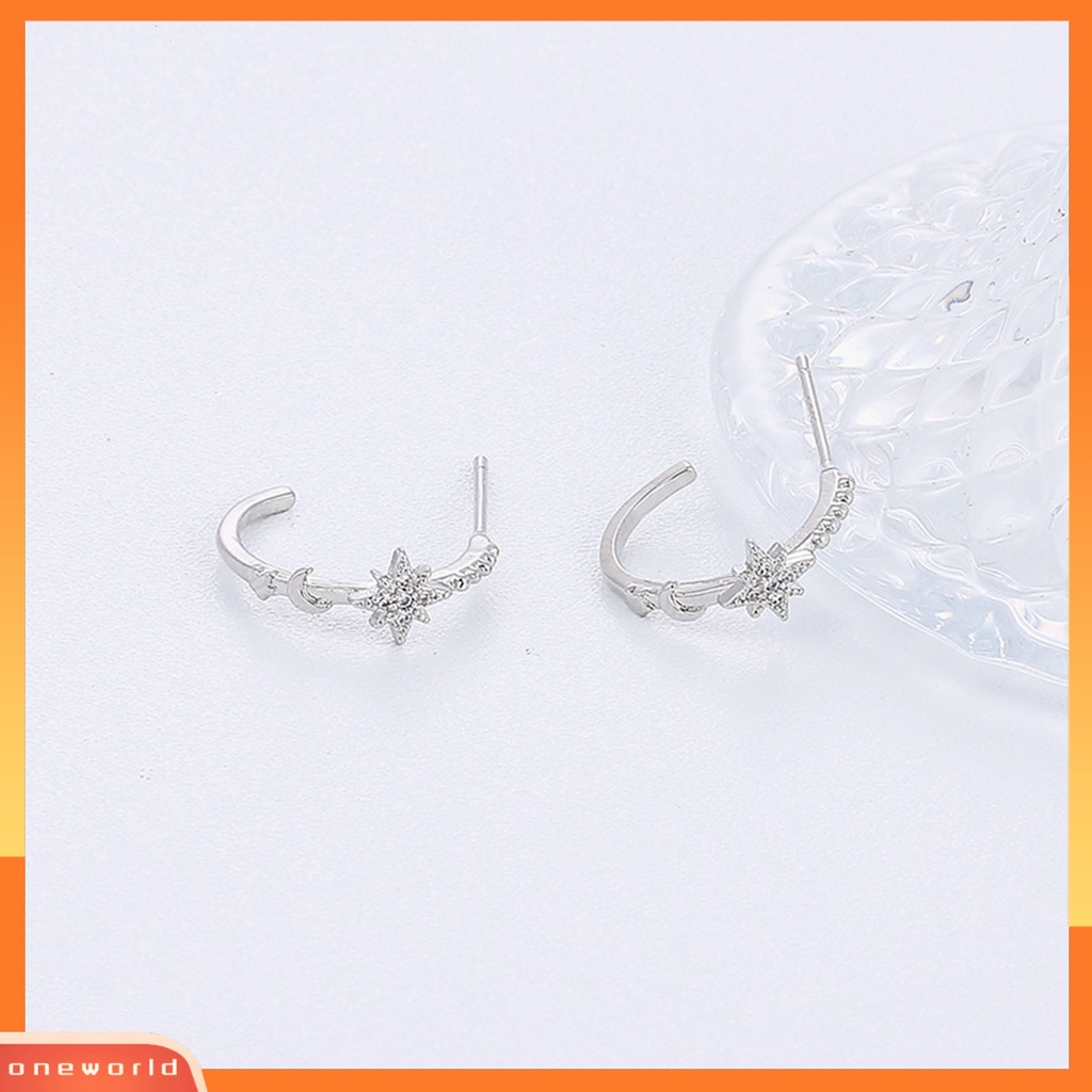 [WOD] 1pc Anting Pejantan Bintang Bulan C-Bentuk Berlian Imitasi Hias Telinga Dekorasi Aksesoris Pakaian Perhiasan Ear Studs Copper Piercing Earrings Women Jewelry