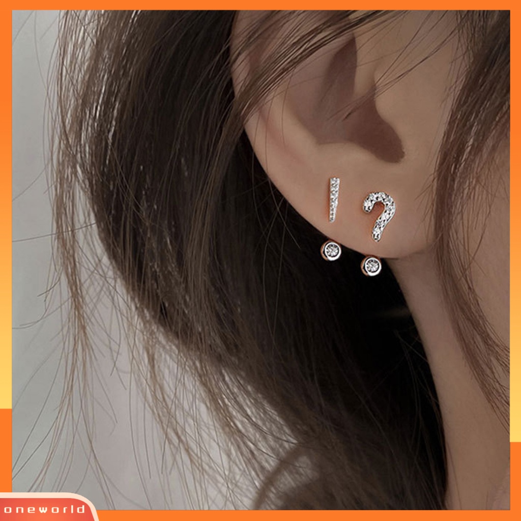 [WOD] 1pasang Anting Pejantan Tanda Seru Asimetris Wanita Tanda Tanya Kecil Ear Studs Perhiasan Hadiah