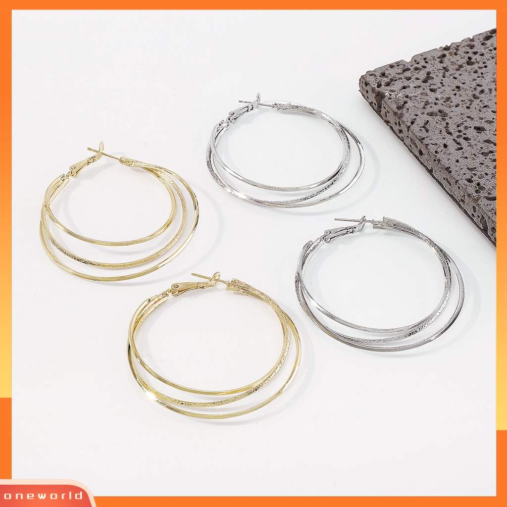 [WOD] 1pasang Anting Hoop Berlebihan Lingkaran Besar Multilayer Geometris Halus Dekorasi Hadiah Wanita Triple Ring Drop Earrings Aksesoris Fashion Perjamuan