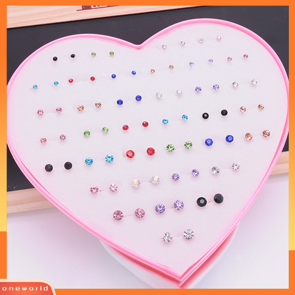 [WOD] 36pasang Wanita Ear Studs Set Bersinar Multi-Warna Kartun Ringan Tidak Bahaya Hias Stainless Bentuk Berbeda Stud Earrings Set Hadiah