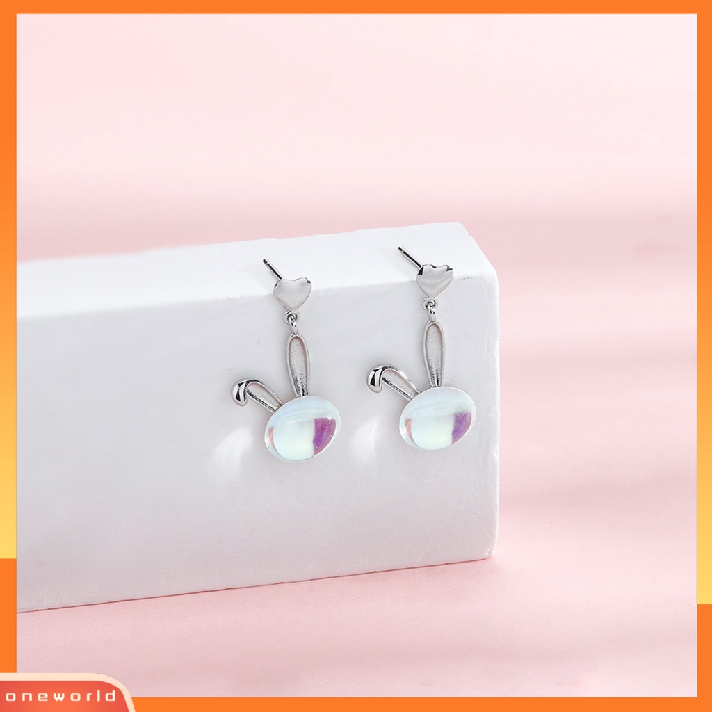 [WOD] 1pc Anting Tusuk Bunny Head Heart Faux Moonstone Ada Peradangan Ringan Hias Telinga Tembaga Anti Karat Anting Gantung Untuk Pacaran