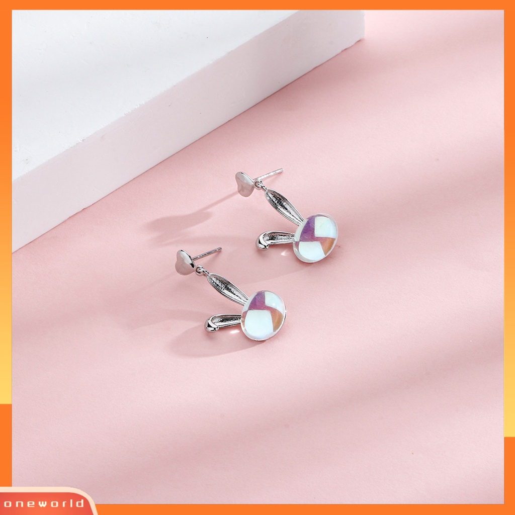 [WOD] 1pc Anting Tusuk Bunny Head Heart Faux Moonstone Ada Peradangan Ringan Hias Telinga Tembaga Anti Karat Anting Gantung Untuk Pacaran