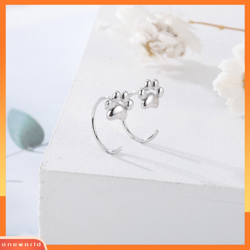 [WOD] 1pasang Ear Studs High Polished Opening Hypoallergenic Silver plated Nyaman Dipakai Hadiah Tembaga Wanita Kaki Kucing Setengah Hoop Huggie Earrings Untuk Pacaran