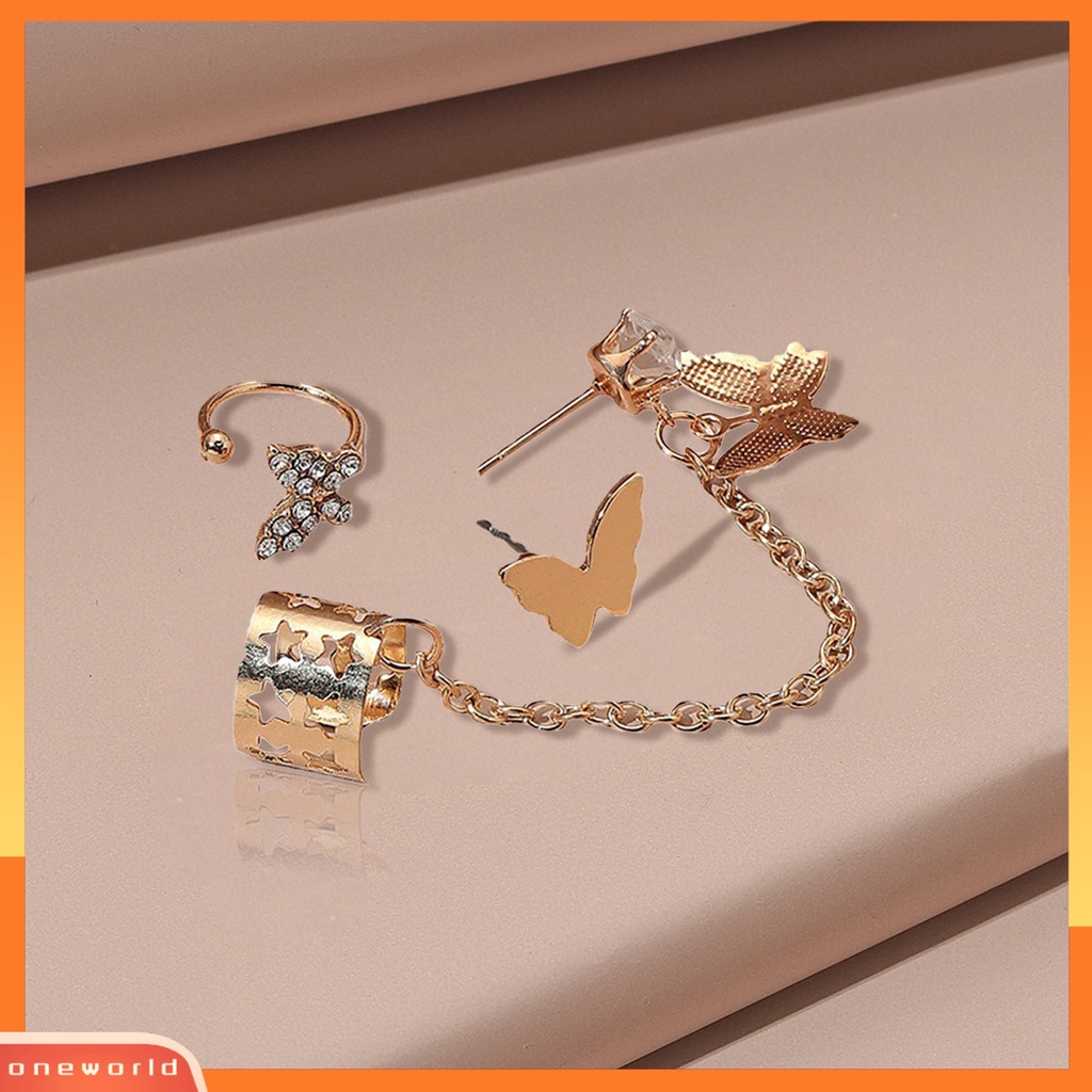 [WOD] Anting Wanita Bentuk Kupu-Kupu Rantai Perhiasan Berlian Imitasi Dekorasi Ear Cuff Stud Earrings Untuk Pakaian Sehari-Hari