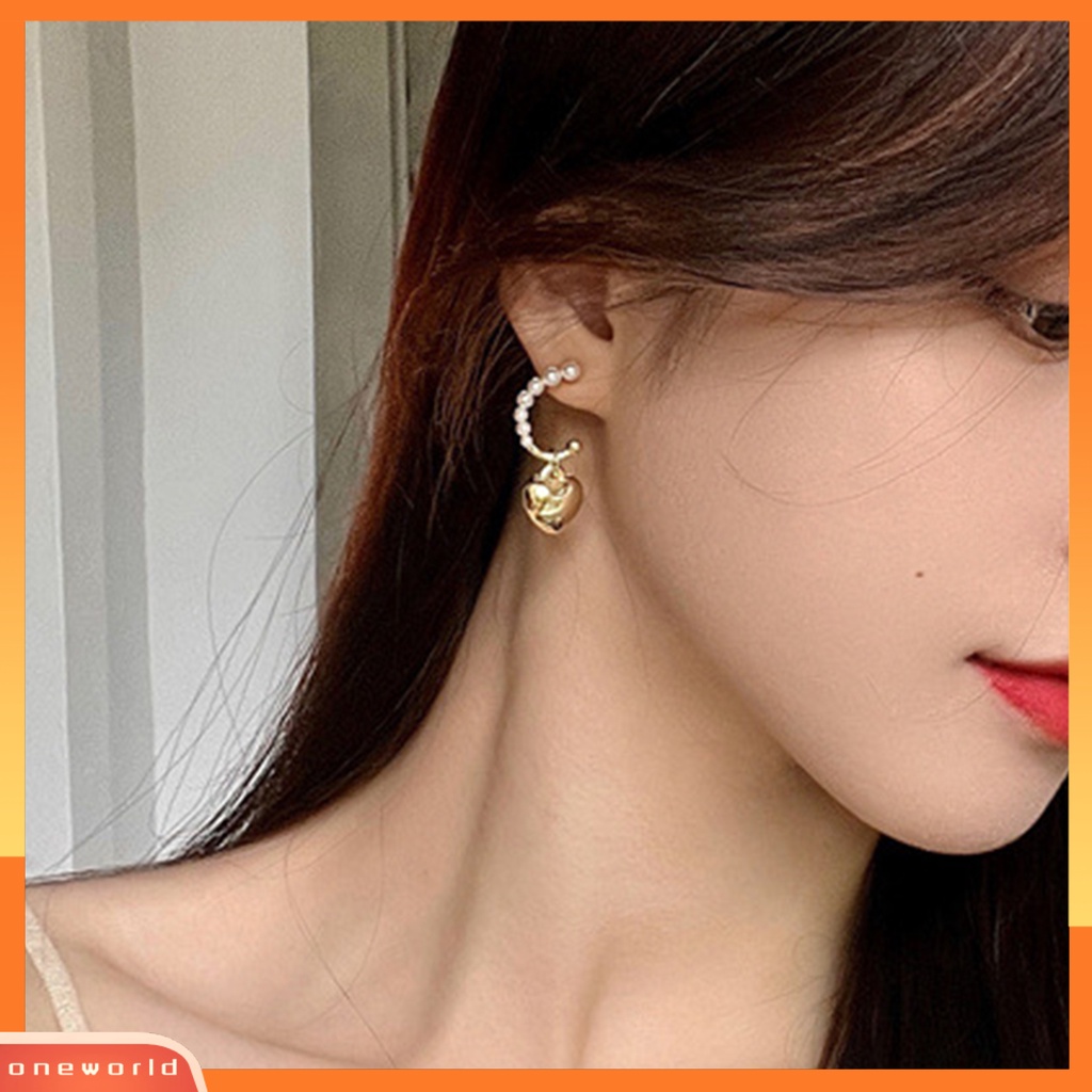 [WOD] 1pasang Drop Earrings Temperamen Elegan Mutiara Imitasi Kilau Terang Geometris Hias Hadiah Wanita Romantis Hati Liontin Stud Earrings Perhiasan Untuk Pakaian Sehari-Hari