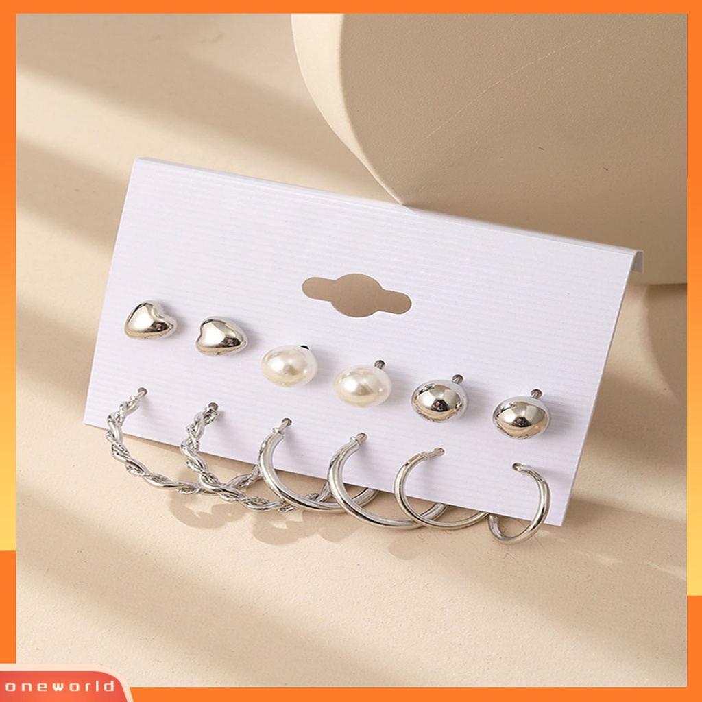 [WOD] 1set Piercing Ear Stud Set Kit Cincin Telinga Mutiara Imitasi Geometris Tidak Teratur Untuk Liburan