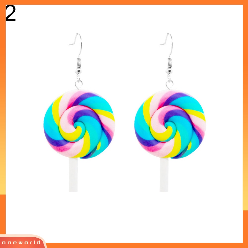 [WOD] Fashion Rainbow Lollipop Permen Menjuntai Kait Anting Wanita Perhiasan Hadiah Pesta