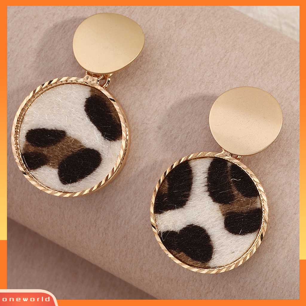 [WOD] 1pasang Anting Wanita Anting Hoop Lingkaran Geometris Bahan Alloy Motif Leopard Anting Bulat Untuk Pakaian Sehari-Hari