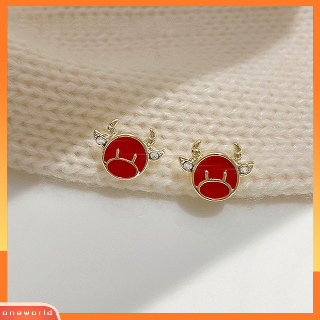 [WOD] Lucu Banteng Anting Kreatif Berlian Imitasi Hewan Telinga Studs Tergantung Perhiasan Hadiah