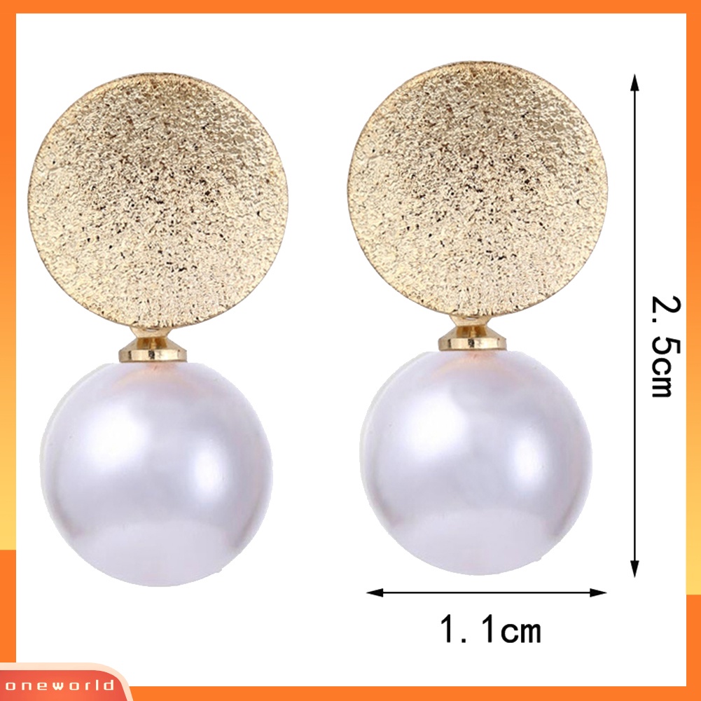 [WOD] Wanita Elegan Bulat Logam Mutiara Imitasi Liontin Stud Earrings Hadiah Perhiasan Pesta