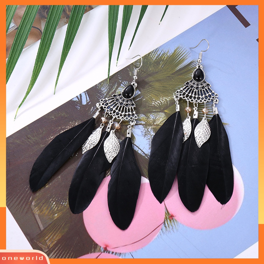 [WOD] 1pasang Anting Lady Bulu Sintetis Bohemia Kreatif Jumbai Menjuntai Anting Prom Jewelry