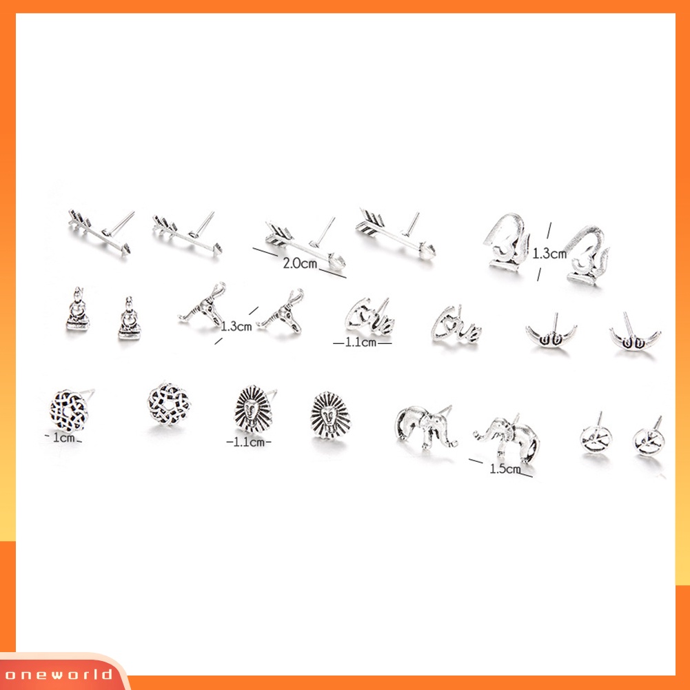 [WOD] 11pcs Wanita Panah Bulan Gajah Telinga Stud Anting Vintage Pesta Perhiasan Hadiah