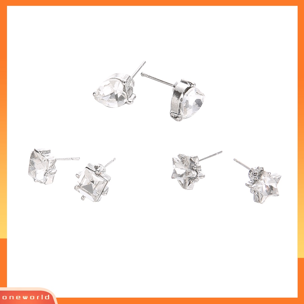 [WOD] 3pasang Lucu Bintang Persegi Peach Jantung Telinga Studs Set Gadis Belanja Perjalanan Anting-Anting