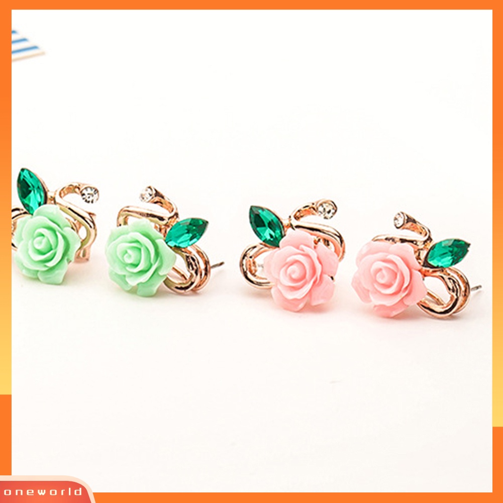 [WOD] Fashion Wanita Bunga Mawar Berlian Imitasi Ear Stud Klip Anting Perhiasan Hadiah Xmas