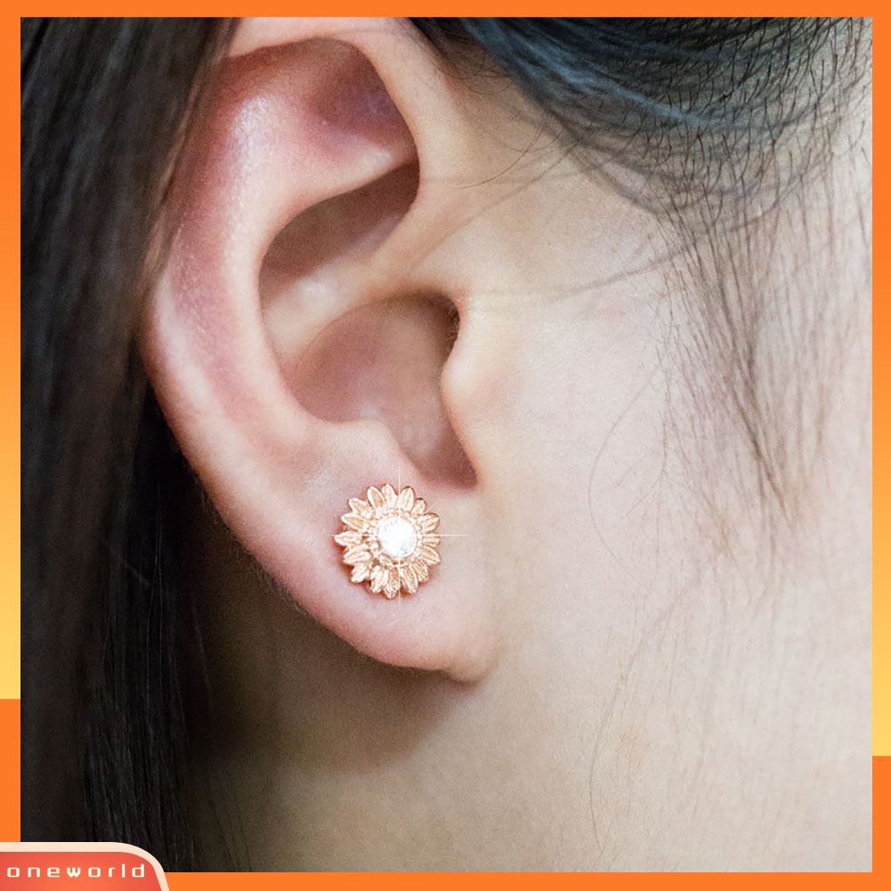 [WOD] Bunga Matahari Elegan Hias Cubic Zirconia Wanita Fashion Perhiasan Ear Stud Earrings