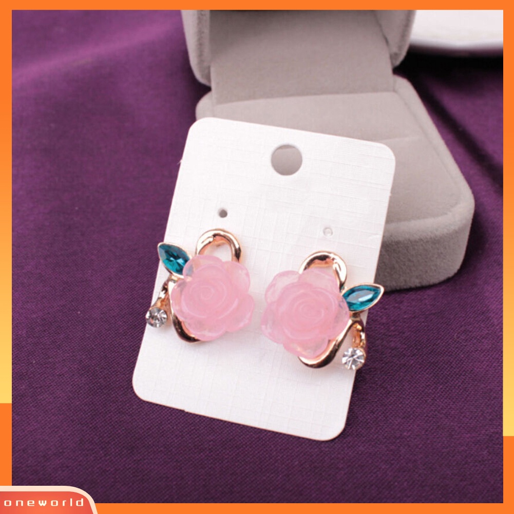 [WOD] 1pasang Elegan Retro Wanita Berlian Imitasi Mawar Bunga Flower Ear Stud Earrings