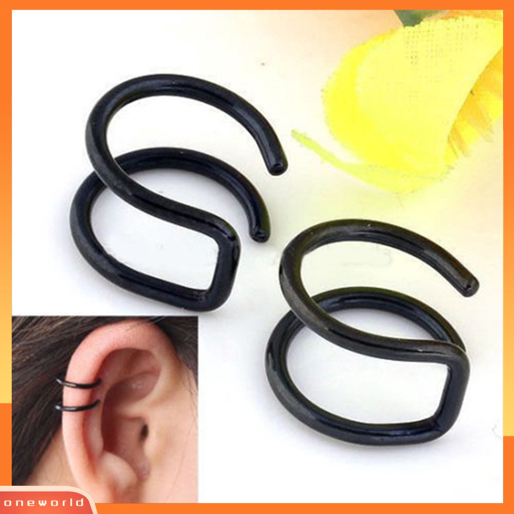 [WOD] Ear Clip Cuff Keren Non Piercing Anting Tulang Rawan Palsu Stainless Steel 2baris Untuk Bar