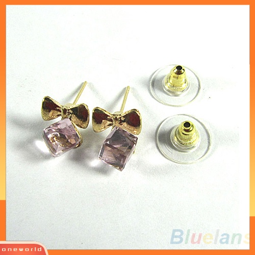 [WOD] Wanita Kilau Chic Ikatan Simpul Shiny Cube Berlian Imitasi Telinga Studs Lucu Menjuntai Anting-Anting