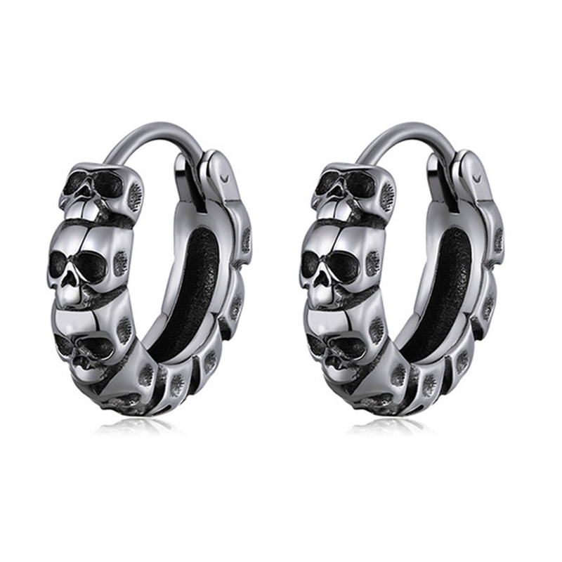 Gothic Skull Hoop Earrings Stainless Steel Huggie Earrings Untuk Pria Wanita Rock Punk Earring Perhiasan Hadiah