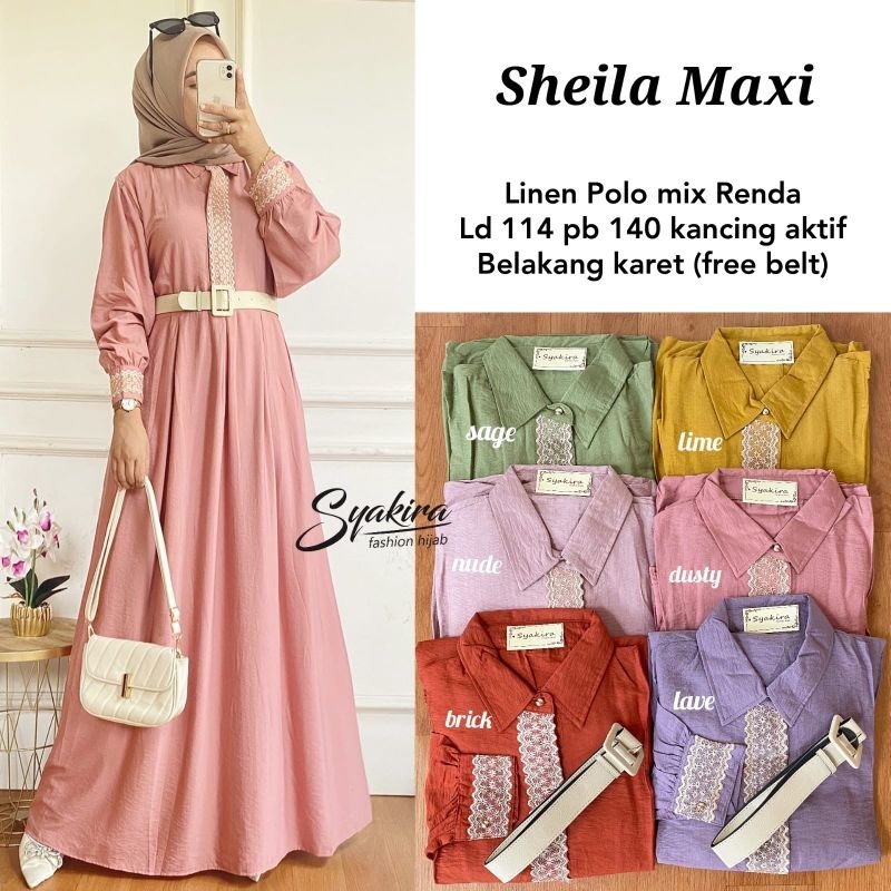 SHEILA MAXI DRESS free belt ORI SYAKIRA | Ld114 Linen Polo mix Renda