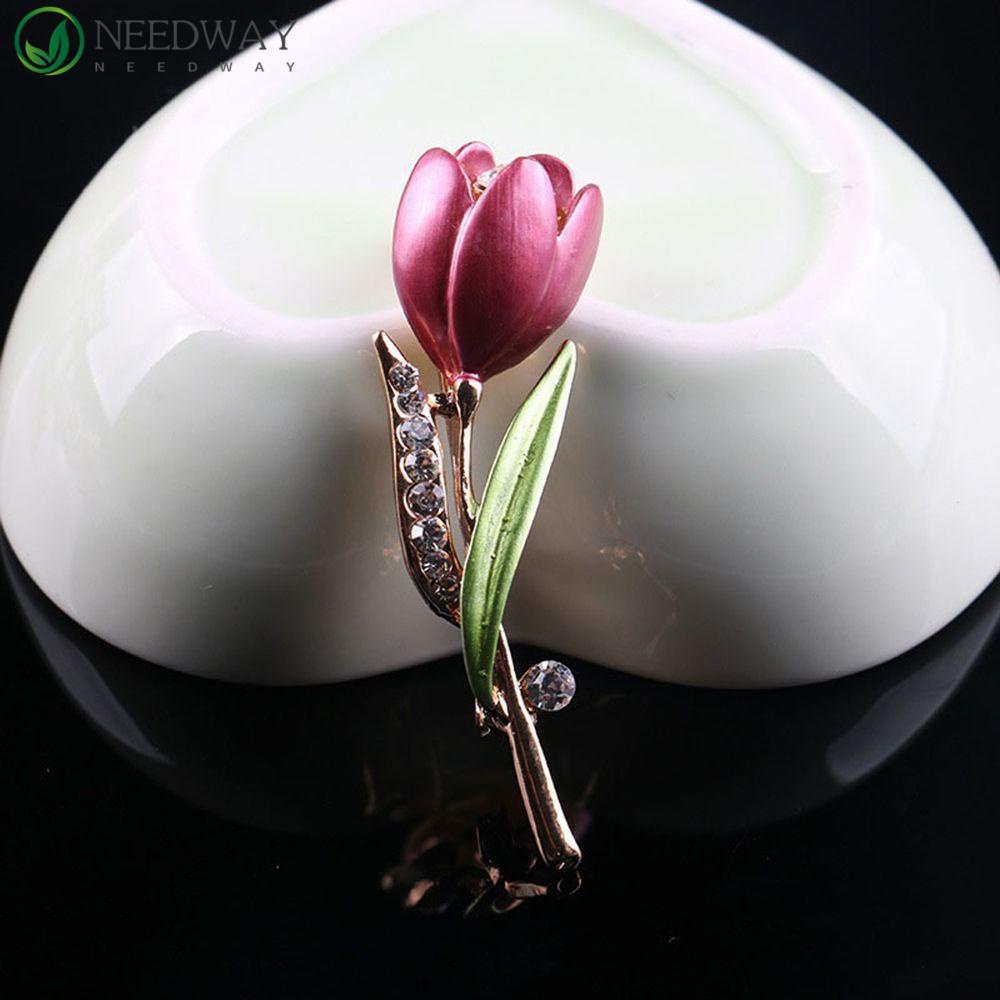 Needway Perhiasan Elegan Bunga Tulip Berlian Imitasi Handmade Bros