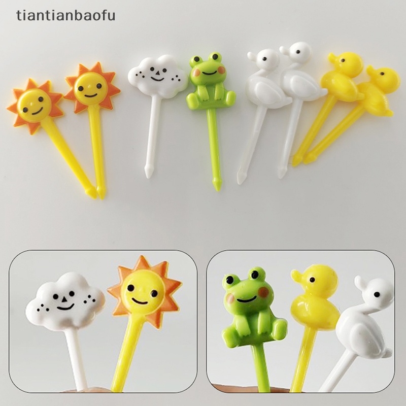 [tiantianbaofu] 8 Pcs Animal Sun Cake Garpu Buah Food Grade Plastik Mini Kartun Anak Pesta Dekorasi Butik