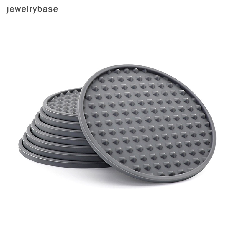 [jewelrybase] Set 6pcs Tatakan Gelas Silikon Untuk Minuman Alas Gelas Bulat Dua Sisi Dengan Holder Stand Jar Gripper Pads Dengan Deep Grooved gass Boutique