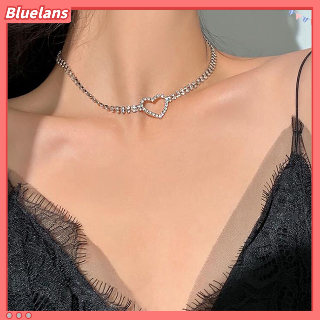 [BLS] Rantai Klavikula Elegan Jantung Pesona Geometris Berkilau Adjustable Hias Hadiah Wanita Penuh Berlian Imitasi Choker Kalung Perhiasan Untuk Perjamuan