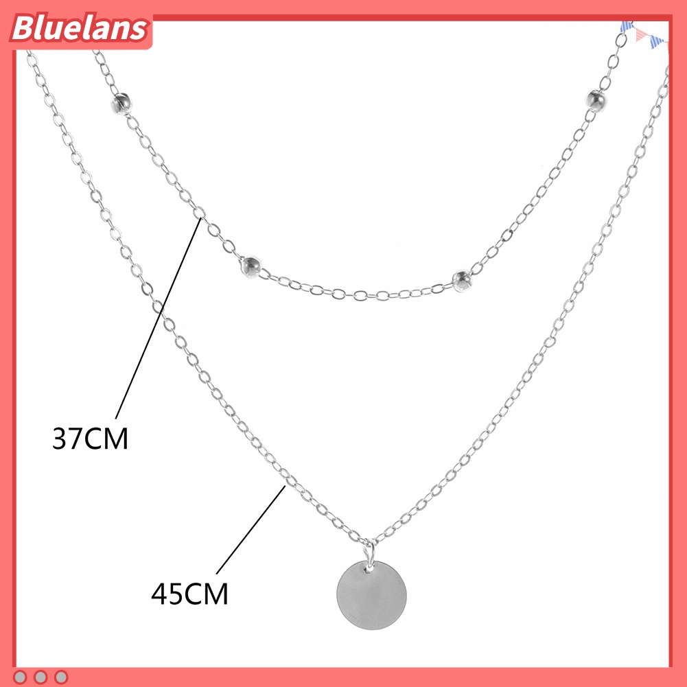 [BLS] Wanita 2-Layer Round Disc Menjuntai Klavikula Rantai Choker Kalung Pesta Perhiasan