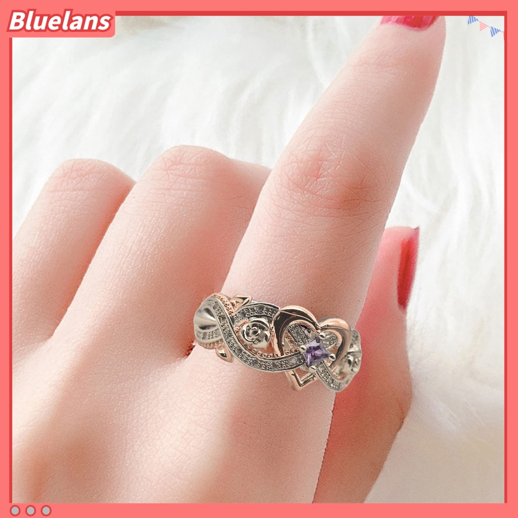 [BLS] Wanita Cincin Berlian Imitasi Mengkilap Hias Electroplating Geometris All-match Dekorasi Cubic Zirconia Desain Bunga Mawar Wanita Hati Cincin Perhiasan Untuk Pakaian Sehari-Hari