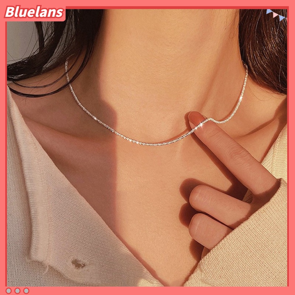 [BLS] Kalung Choker Kepribadian Kilau Terang Tanpa Liontin Temperamen Colorfast Dekorasi Pengerjaan Halus Populer Berkilau Klavikula Rantai Perhiasan Aksesori