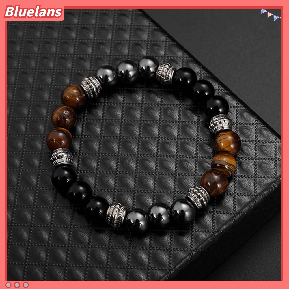 [BLS] Fashion Unisex Pumice Tiger Eye Stone Beads Gelang Pesona Tangan Perhiasan Pesta