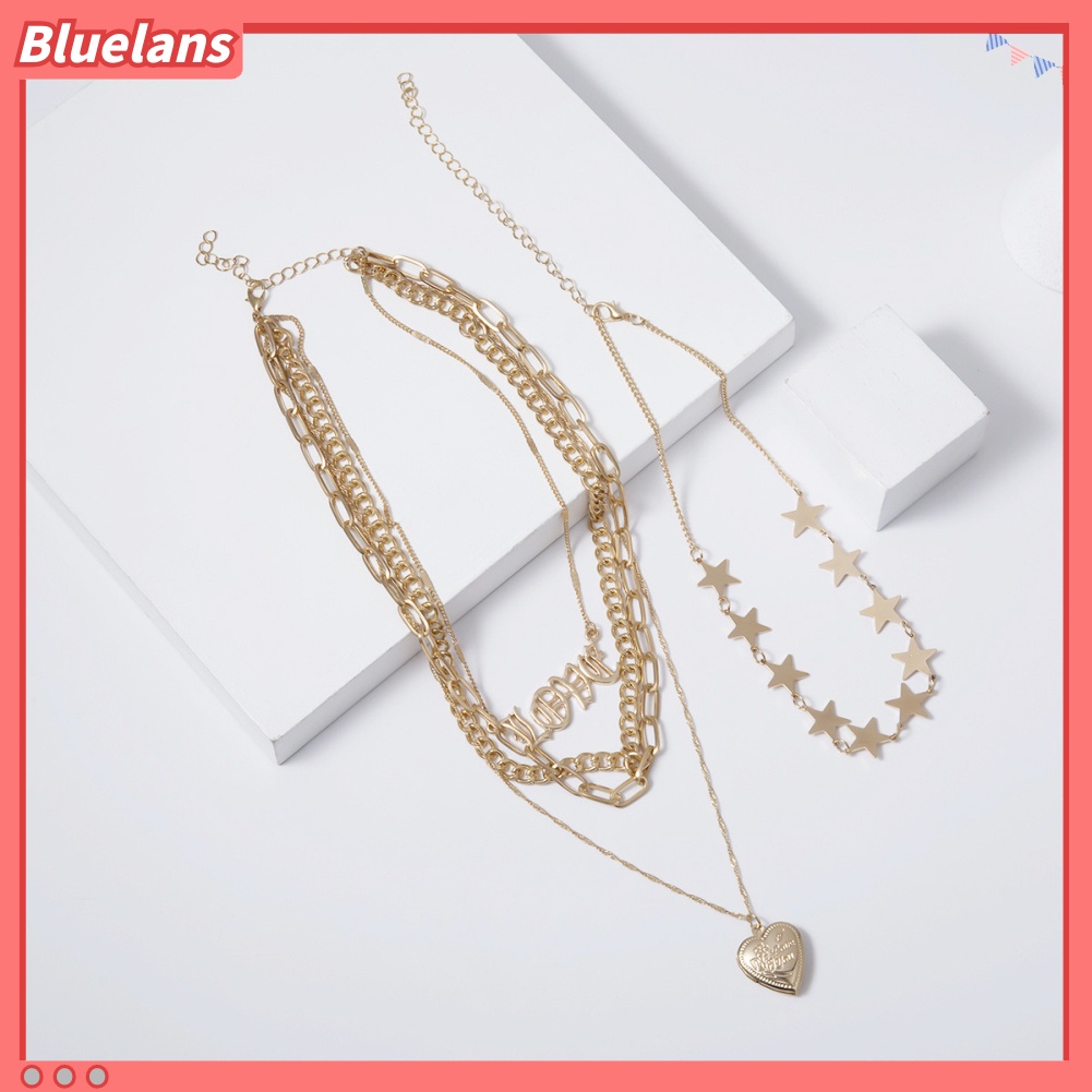 [BLS] 5pcs/set Wanita Multilayer Bintang Hati Cinta Pesona Rantai Kalung Perhiasan Hadiah