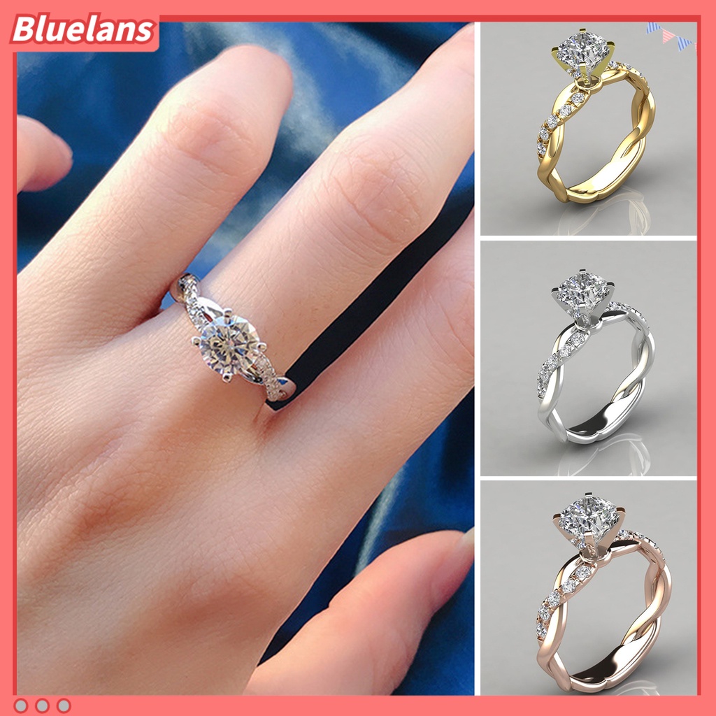 [BLS] Cincin Kawin Memutar Berkilau High-end Besar Berlian Imitasi Knuckle Circlet Perhiasan Perempuan