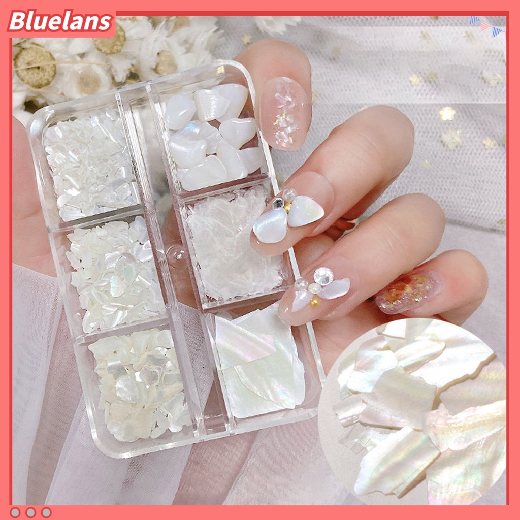 [BLM] 1box Manicure Decoration Stylish Compact Aplikasi Lebar Batu Cangkang Berwarna Hiasan Kuku Untuk Casing Ponsel