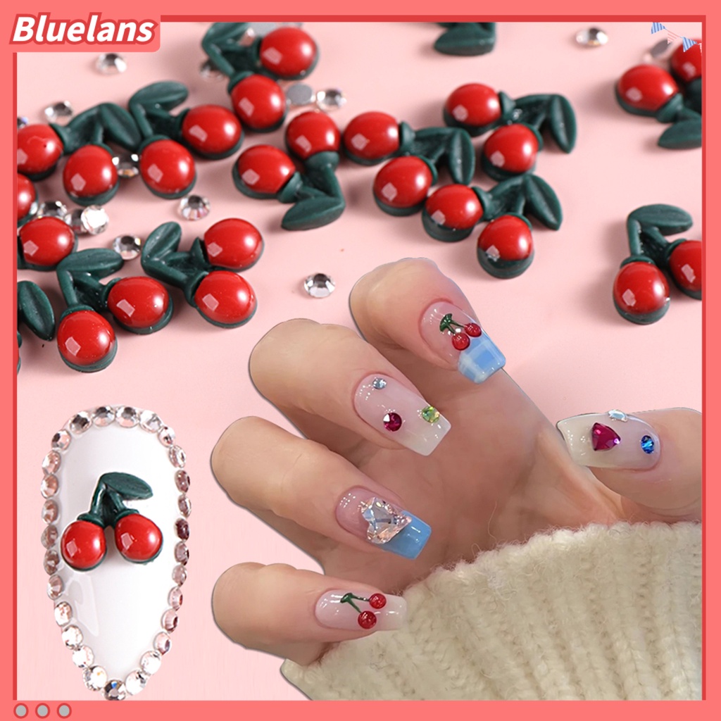 [BLM] 20 /40 Pcs Dekorasi Kuku Datar Kembali Cherry Charms Nail Tips Aksesori Kreatif 3D Manicure Craft Ornamen Perlengkapan Kuku
