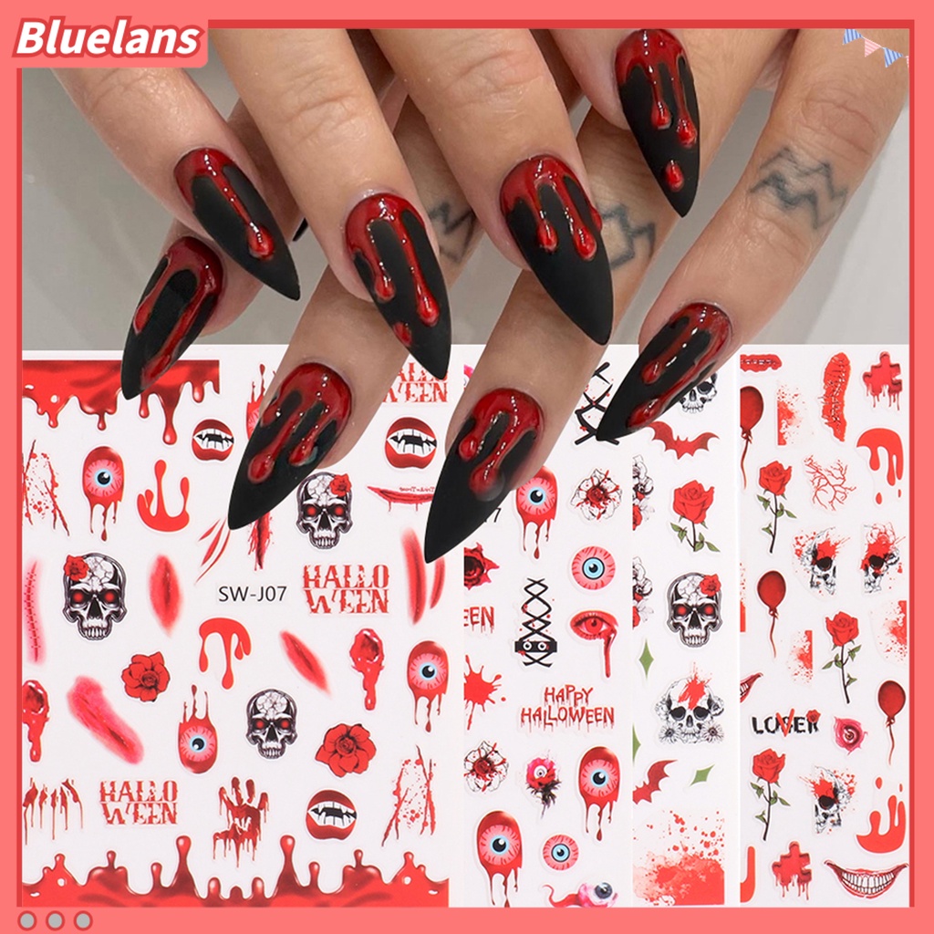 [BLM] Manicure Decal Self Adhesive Tahan Air Removable Ultra-Tipis Mudah Diterapkan Meningkatkan Suasana Hewan Peliharaan Halloween-Bloody Style Nail Decal Manicures Designs Perlengkapan Kuku