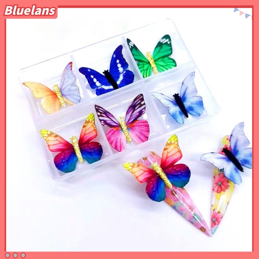 [BLM] 6pcs Hiasan Kuku Realistis Tampil Dapat Dilepas Warna Vibrant Mempesona Efek Visual Mudah Diterapkan Warna-Warni Hidup 3D Kupu-Kupu Nail Art Dekorasi Perlengkapan Kuku