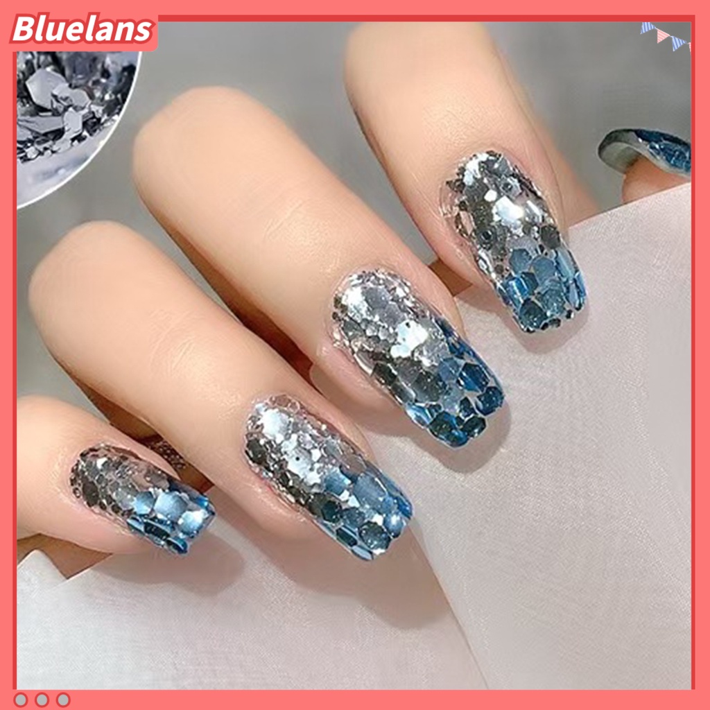[BLM] 2pcs /Set Paku Serpihan Efek Mermaid Glitter Biru Sparkly Mix Hexagon Sequin Warna-Warni Untuk Kecantikan