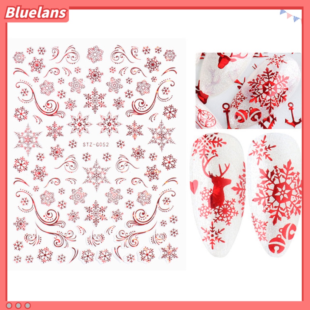 [BLM] Stiker Nail Art Elk Snowflake Snowman DIY Desain Manicure Natal Perekat Kuku Decals Decor Untuk Pesta