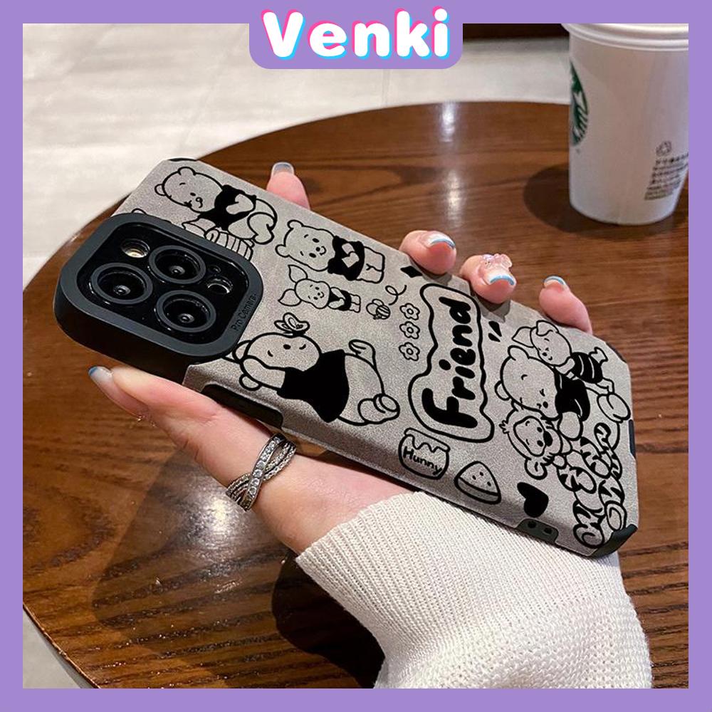 VENKI - Untuk iPhone 11 Case Leather Pupil Suede Case Soft Shockproof Airbag Case Pelindung Kamera Karakter Kartun Lucu Kompatibel dengan iPhone 14 13 Pro max 12 xr xs 7Plus 8Plus