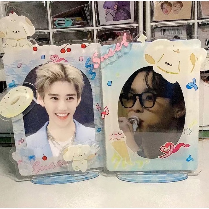 Cute Ice Cream Acrylic Card Holder Bingkai Foto 3Inch Untuk Kpop idol Photocard Display Holder Kawaii Puppy Dekorasi Desktop