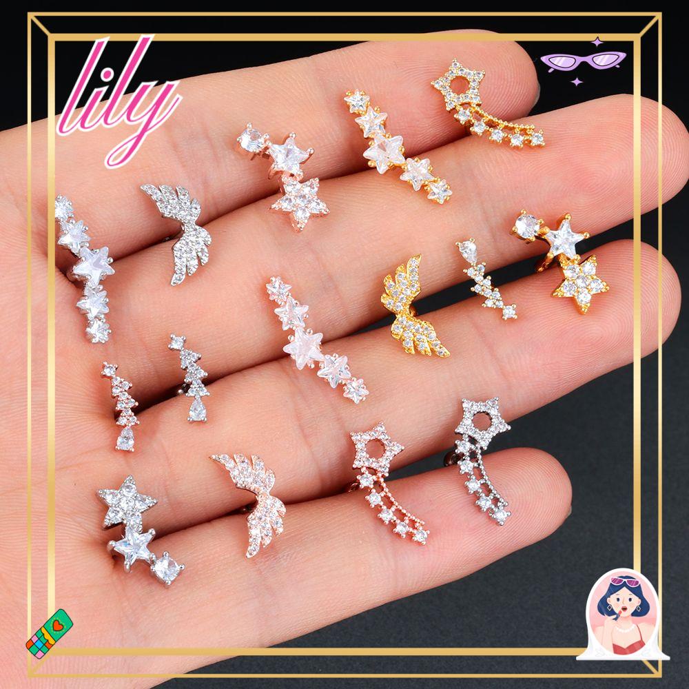 Lily 1PC CZ Tindik Telinga Chic Warna Silver Gold Rose Gold Perhiasan Tubuh Gadis