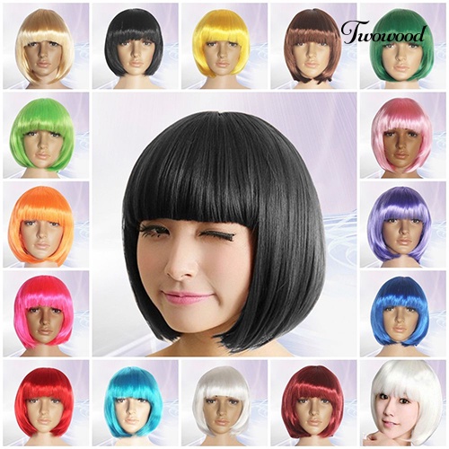 Twowood Wanita Fashion Rambut Pendek Lurus Penuh Cosplay Party Bob Hair Pesta Malam Wig