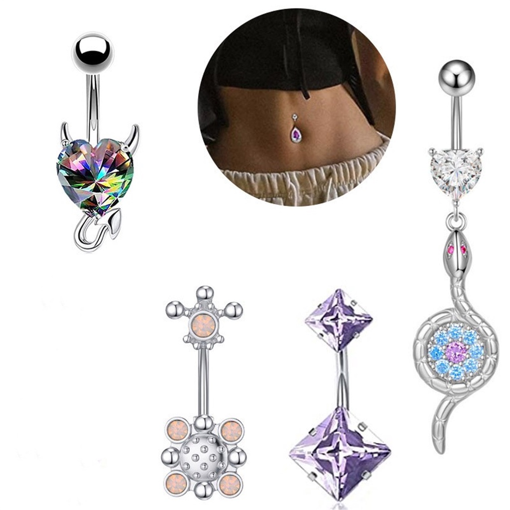 1pc Pribadi Tindik Pusar Stud Zirkon Cincin Kancing Perut Sexy Piercings Jewelry Stainless Steel
