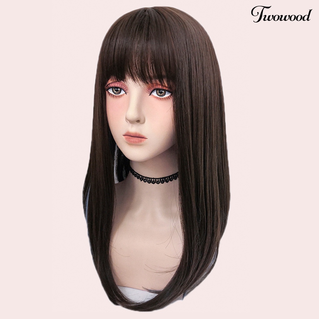 Twowood Wig Panjang Gantung Pewarna Telinga Invisible Net Serat Suhu Tinggi Wanita Wig Halus Lurus Untuk Perempuan