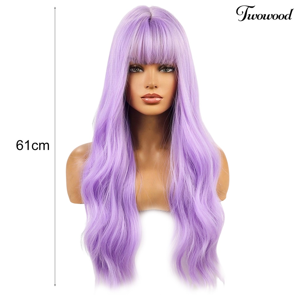 Twowood Cosplay Wig Nyaman Berbulu Lembut Menarik Peran Indah-Bermain Properti Ringan Multicolor Poni Wig Keriting Panjang Untuk Kehidupan Sehari-Hari