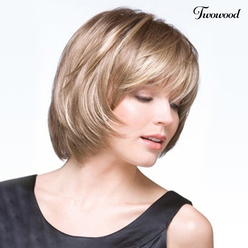 Twowood Wanita Fashion Blonde Serat Suhu Tinggi Pendek Lurus Rambut Wig Sopak